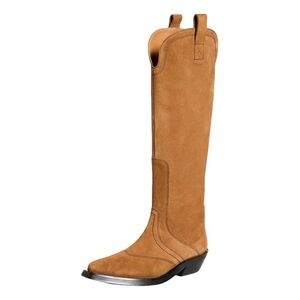 Ganni Leather suede camel cowboy boots